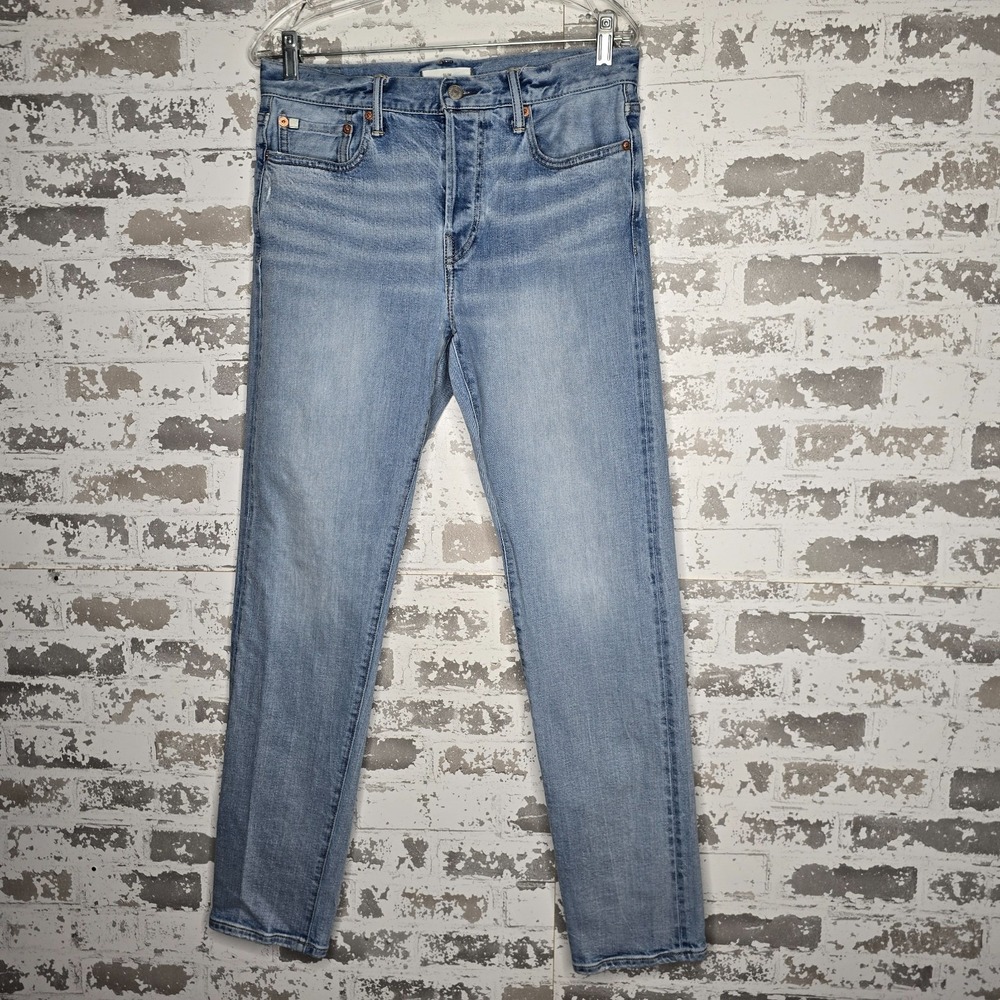 AE77‎ Jeans Mens 30x32 Light Blue Wash Denim Slim Selvedge Straight Button Fly